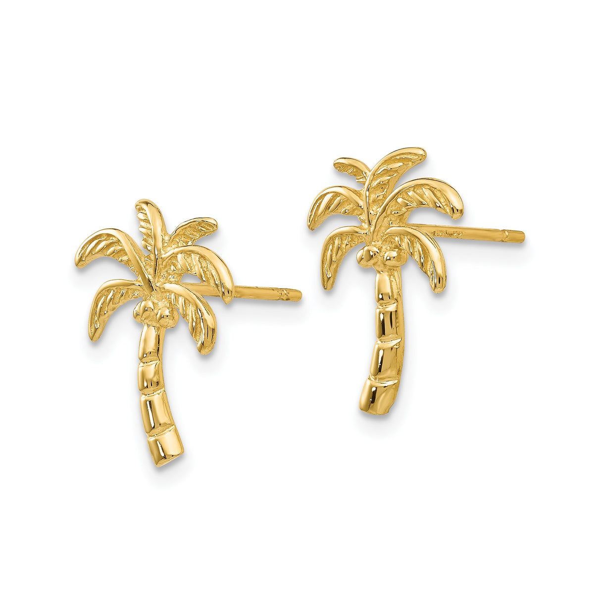 14k Yellow Gold Palm Tree Stud Earrings, Tropical Coastal Beach Style Jewelry for Women