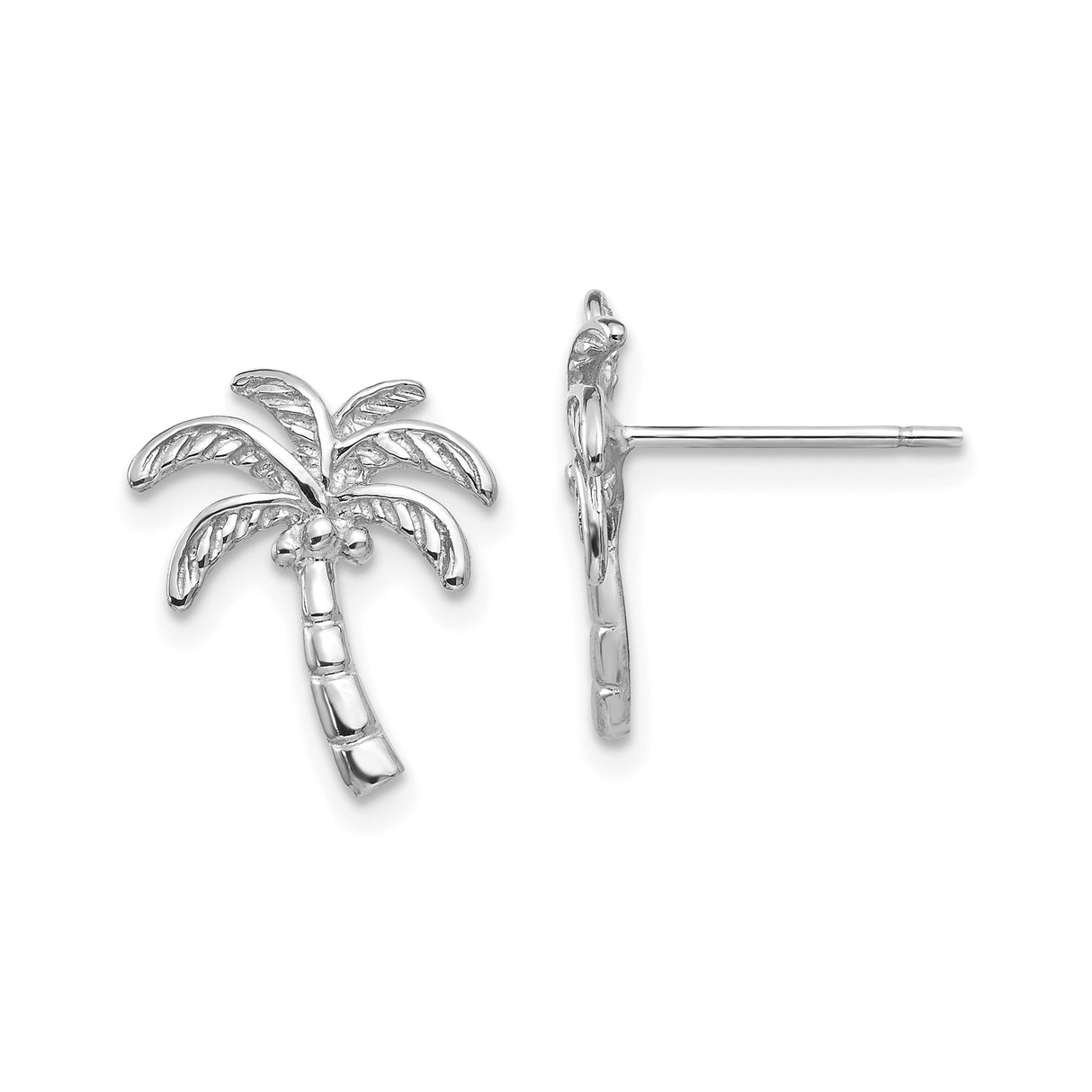 14k White Gold Palm Tree Stud Earrings, Tropical Beach-Inspired Design for Women
