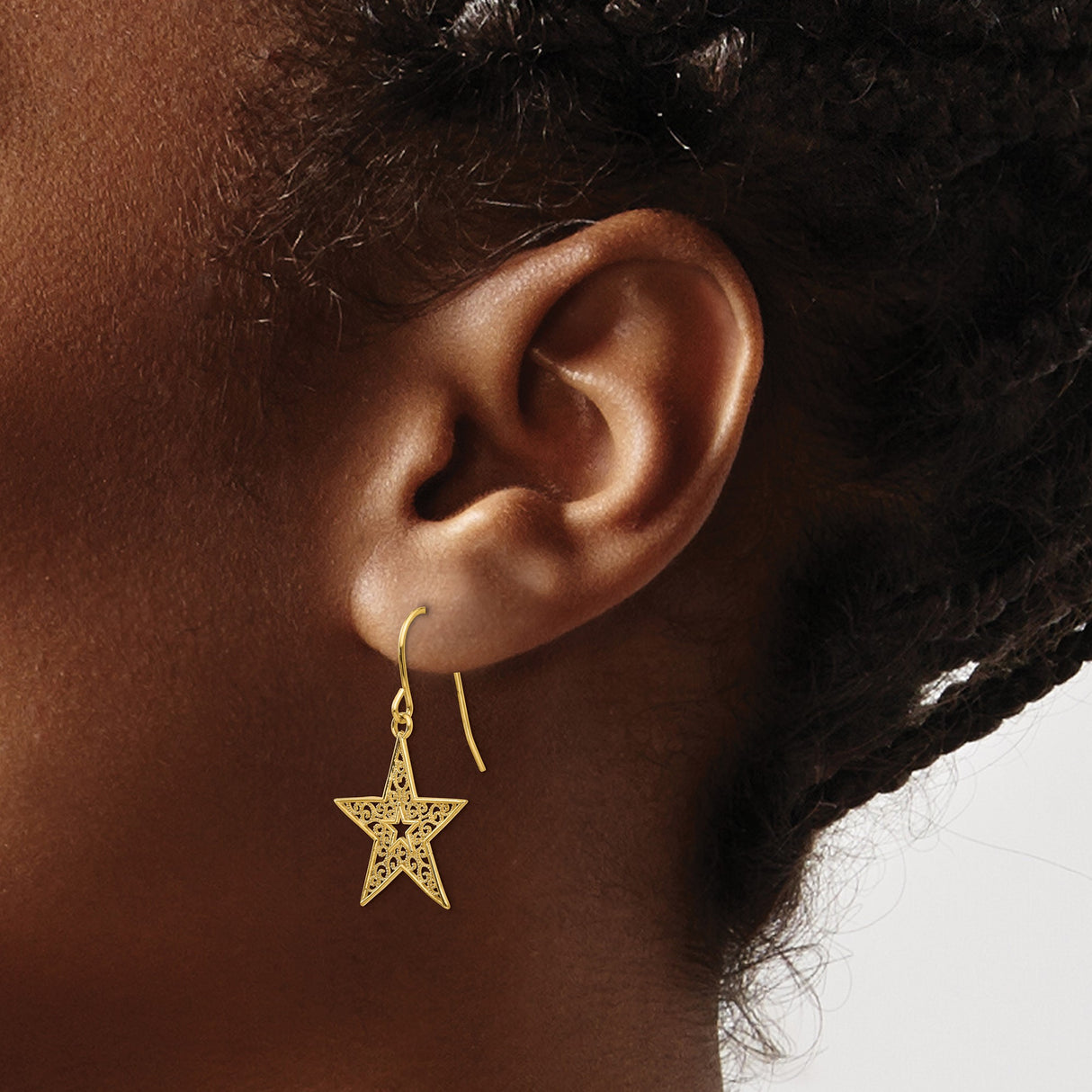 14k Yellow Gold Dangle Earrings with Openwork Filigree Star Design
