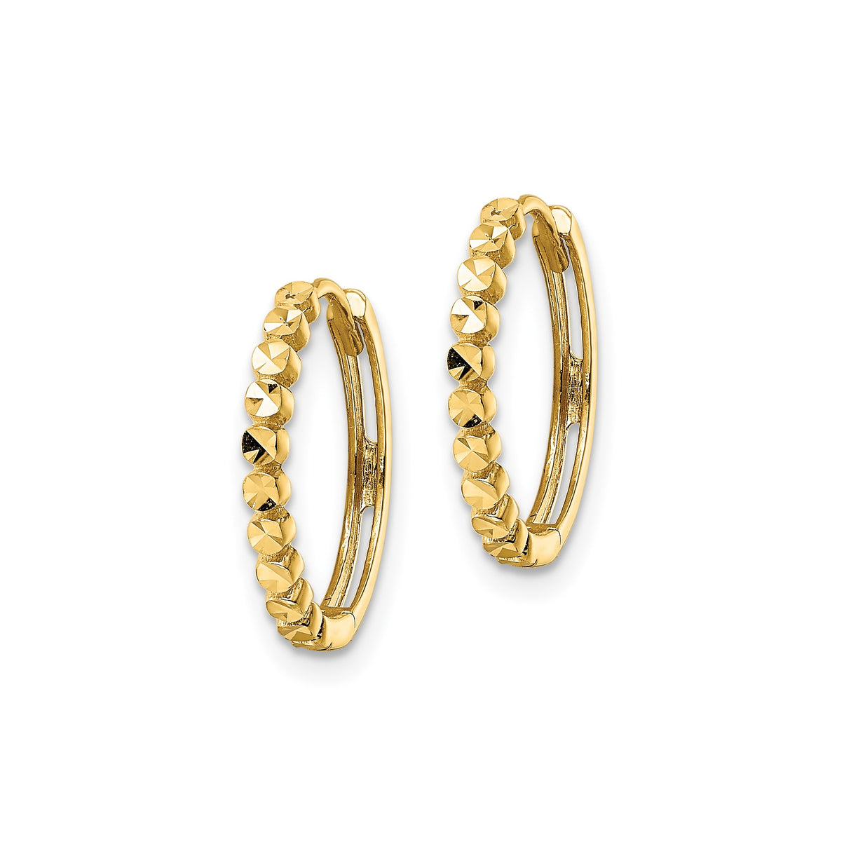 14k Yellow Gold Hoop Earrings, Diamond Cut Textured Lightweight Design for Women