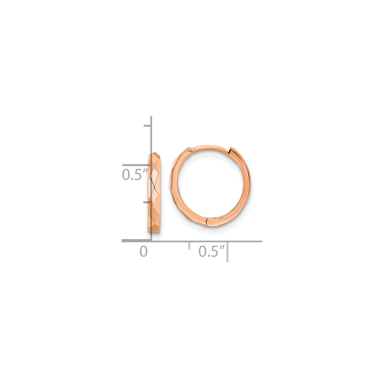 14k Rose Gold Hoop Earrings, Faceted Diamond Cut, Polished Minimalist Style for Women