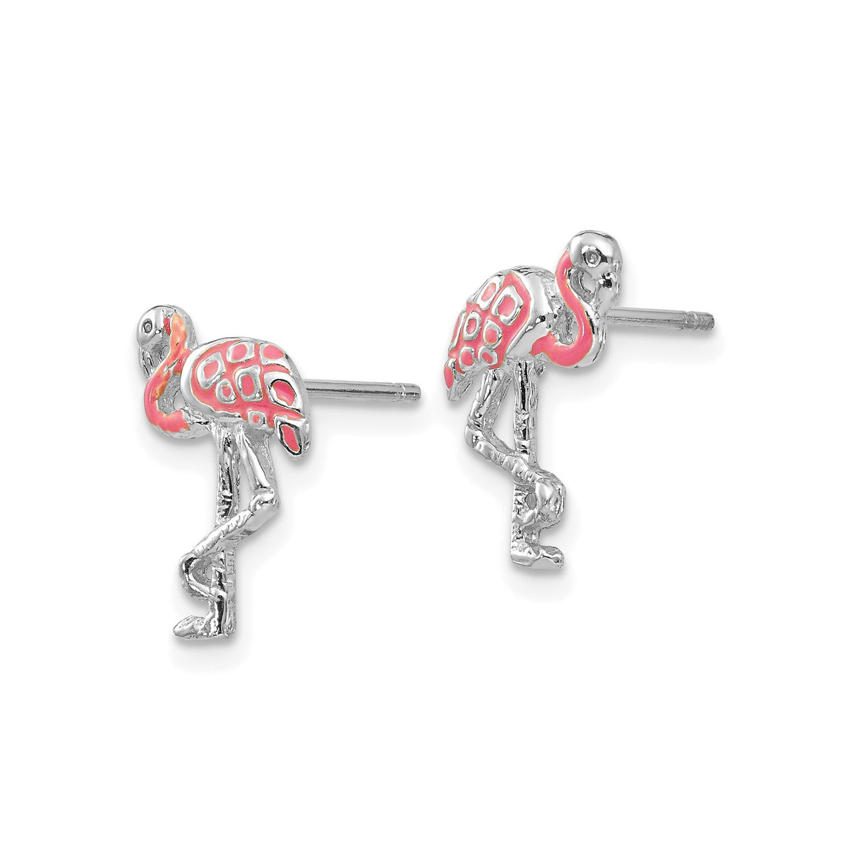 14k White Gold Flamingo Stud Earrings, Pink Enamel Tropical Bird Theme Jewelry for Women or Girls
