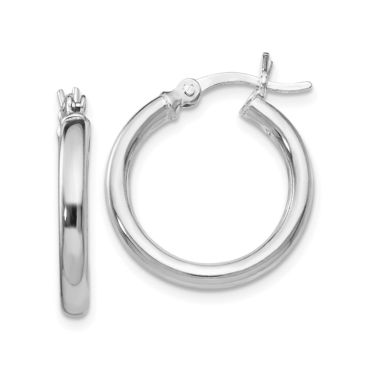 Sterling Silver Hoop Earrings, Medium Size with Polished Finish and Hinged Latch Back Closure