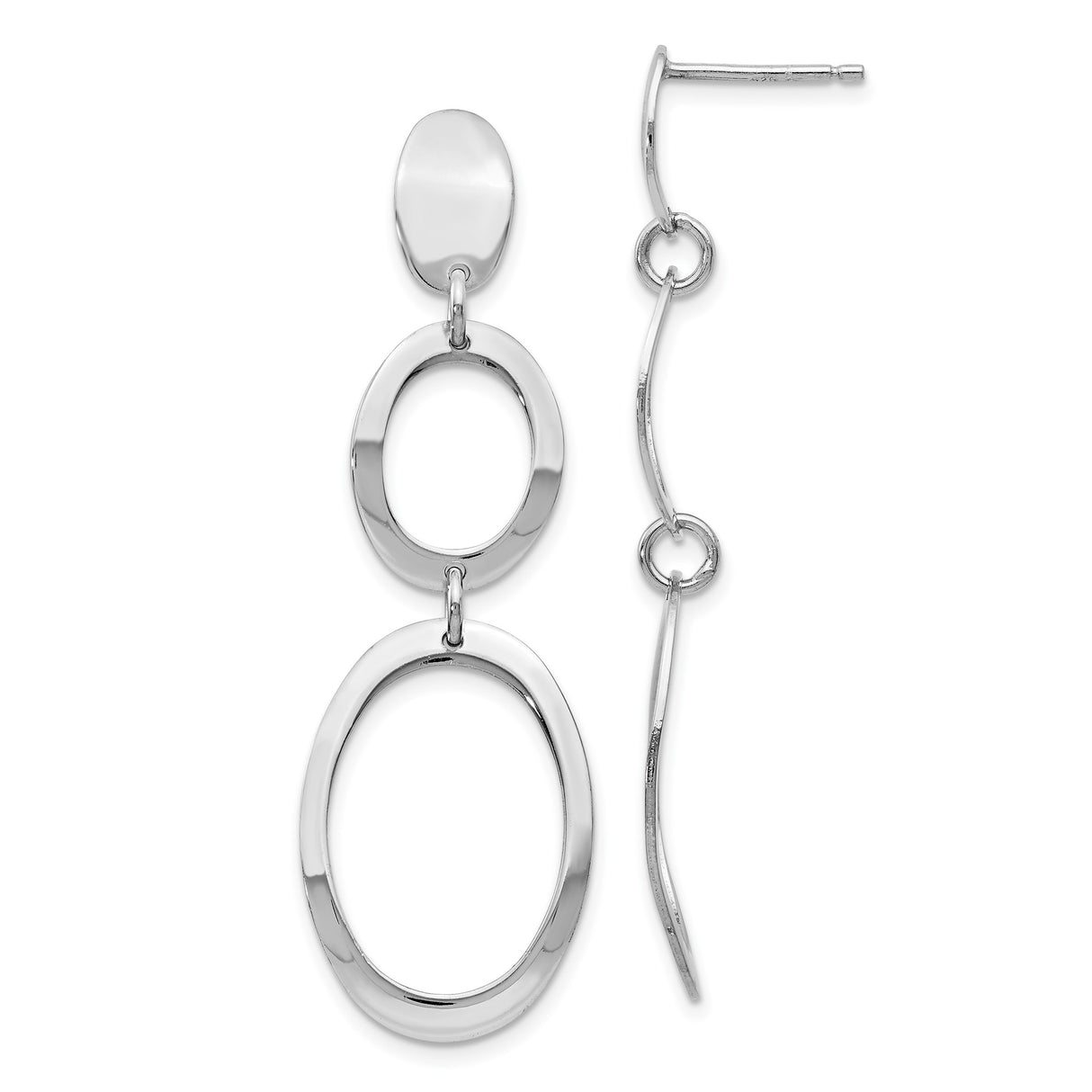 Sterling Silver Dangle Earrings with Open Oval Link Design, Modern Minimalist Drop Style for Women