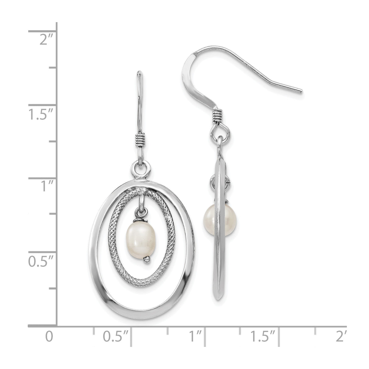 Sterling Silver Dangle Earrings with Freshwater Pearl and Double Oval Drop Design
