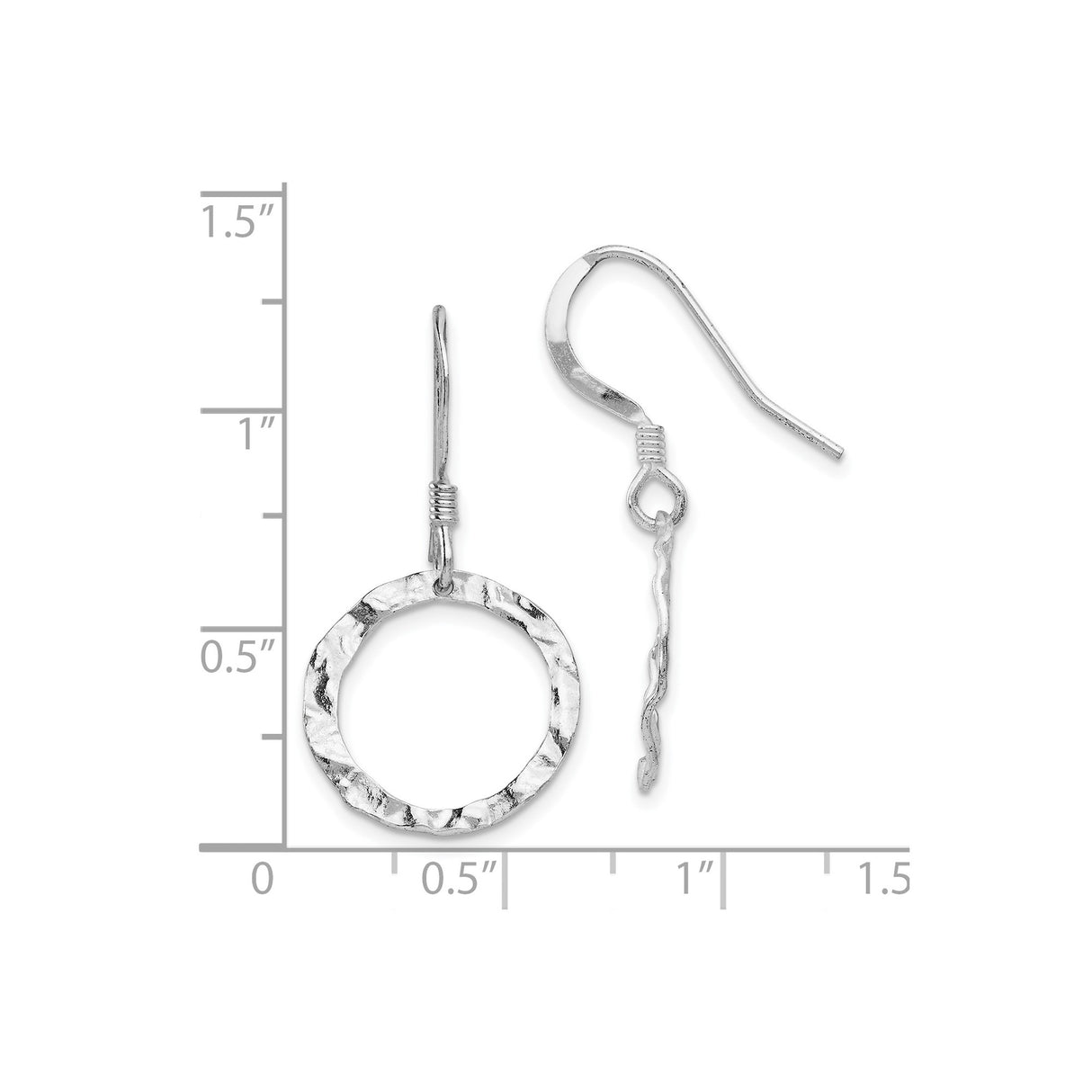 Sterling Silver Dangle Earrings, Open Circle Hammered Design, Minimalist Boho Style for Women