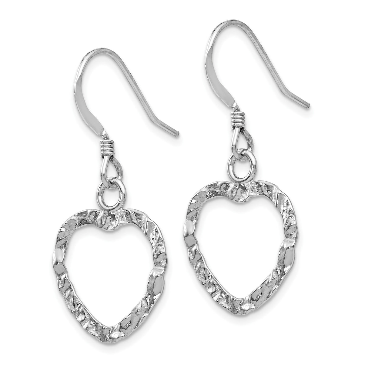 Sterling Silver Heart Dangle Earrings with Hammered Textured Finish for Women