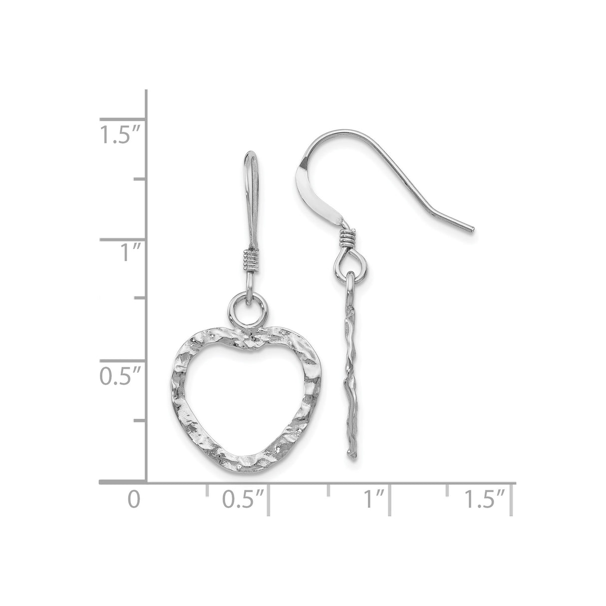 Sterling Silver Heart Dangle Earrings with Hammered Textured Finish for Women