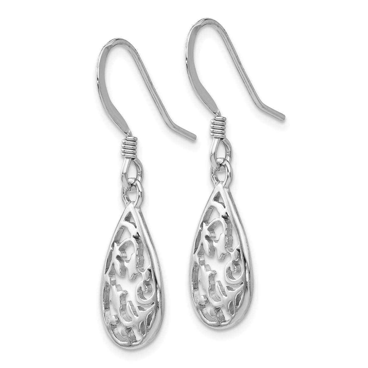 Sterling Silver Teardrop Dangle Earrings with Openwork Floral Vine Design for Women