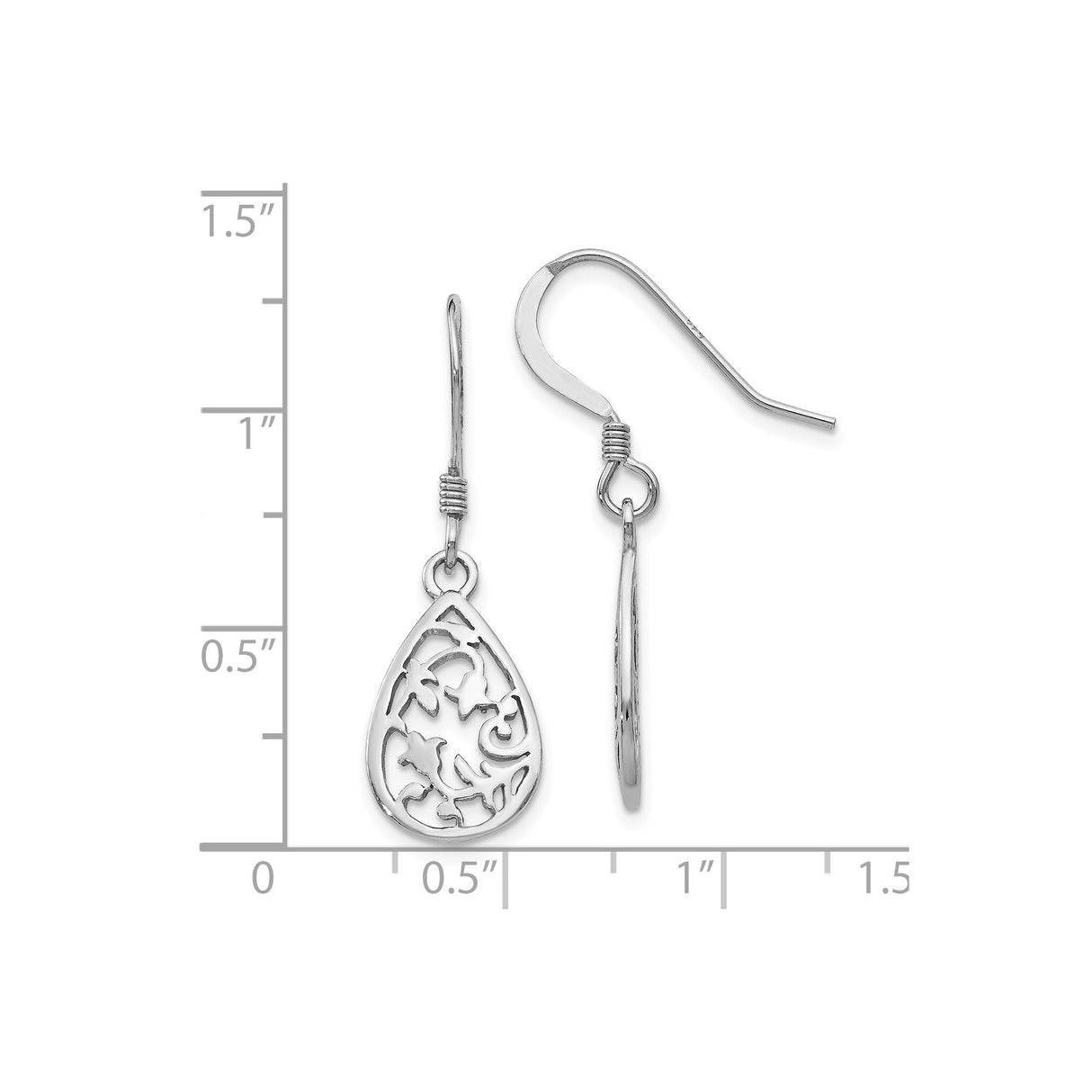 Sterling Silver Teardrop Dangle Earrings with Openwork Floral Vine Design for Women