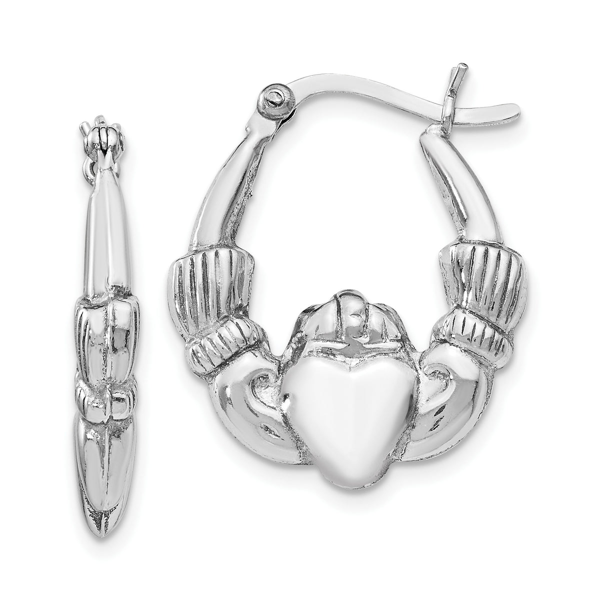 Sterling Silver Claddagh Hoop Earrings with Heart and Crown, Celtic Irish Design for Women
