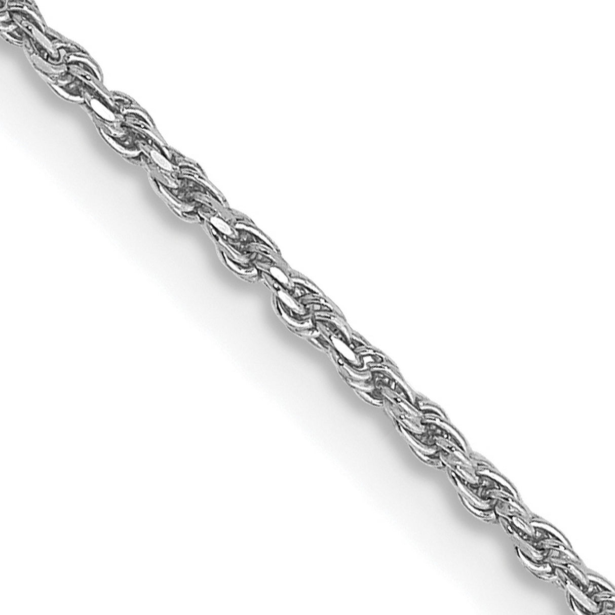 14K White Gold 1.15 mm Rope Chain Necklace, Polished detail view
