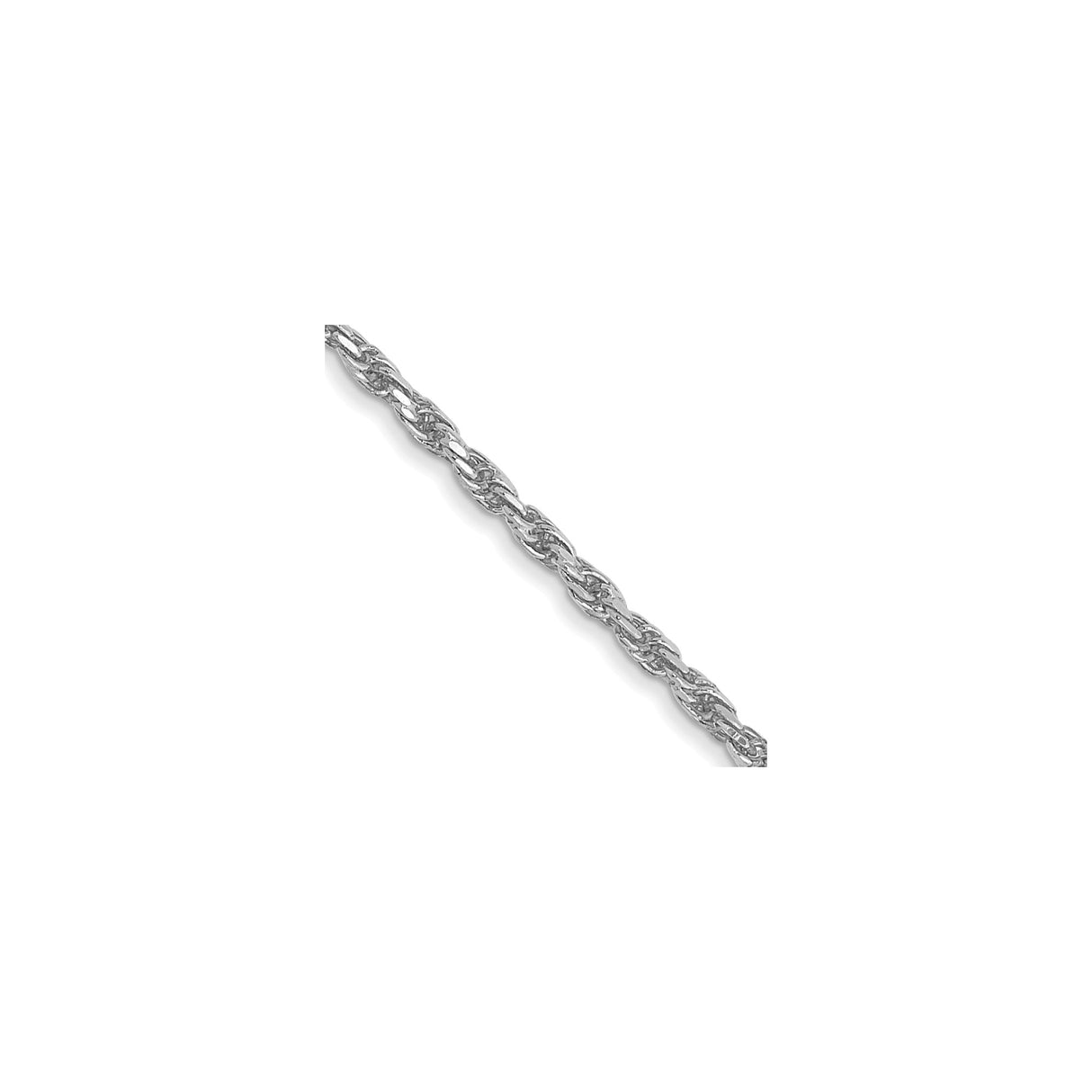 14K White Gold 1.3 mm Rope Chain Necklace, Polished detail view