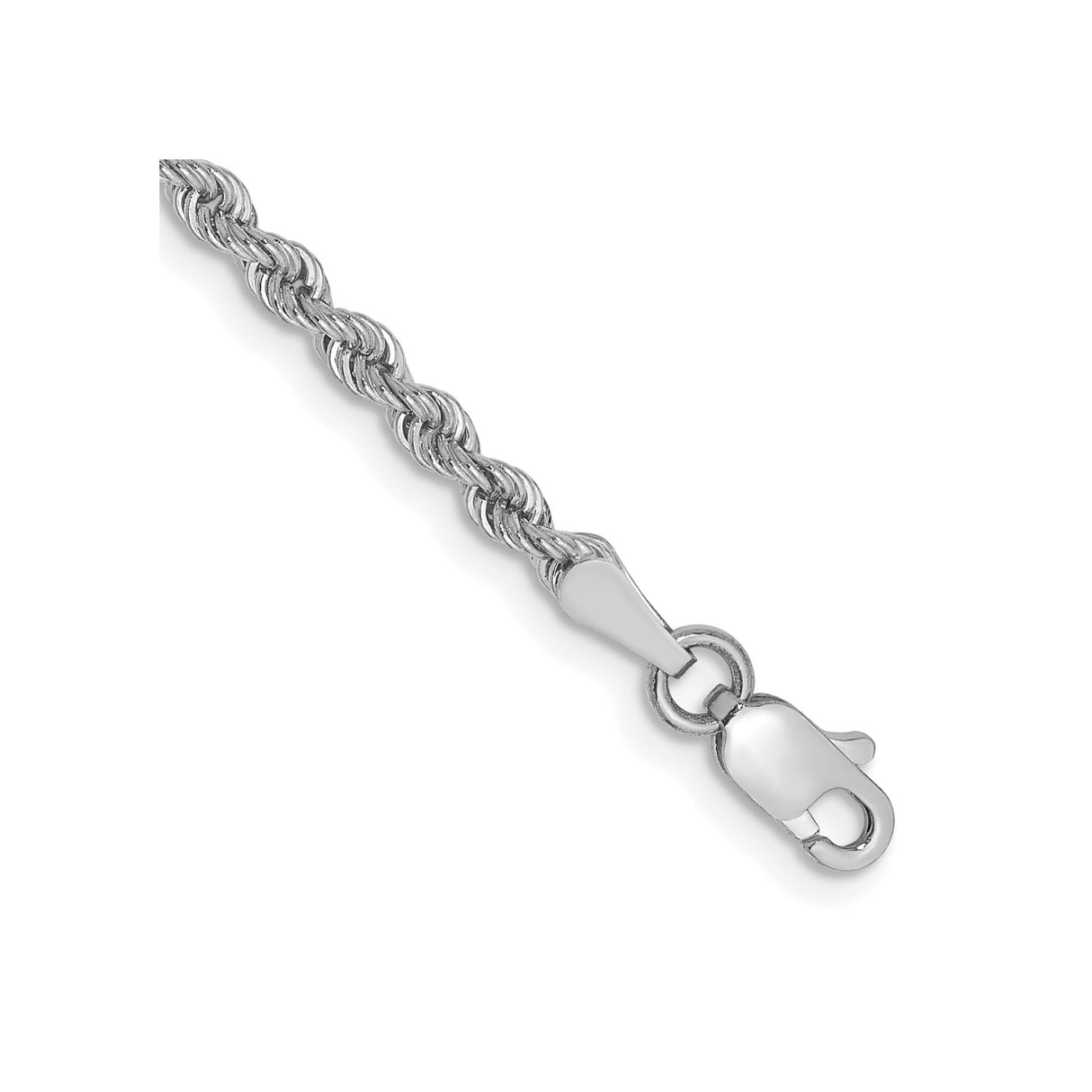14K White Gold 2.5 mm Rope Chain Bracelet, Polished