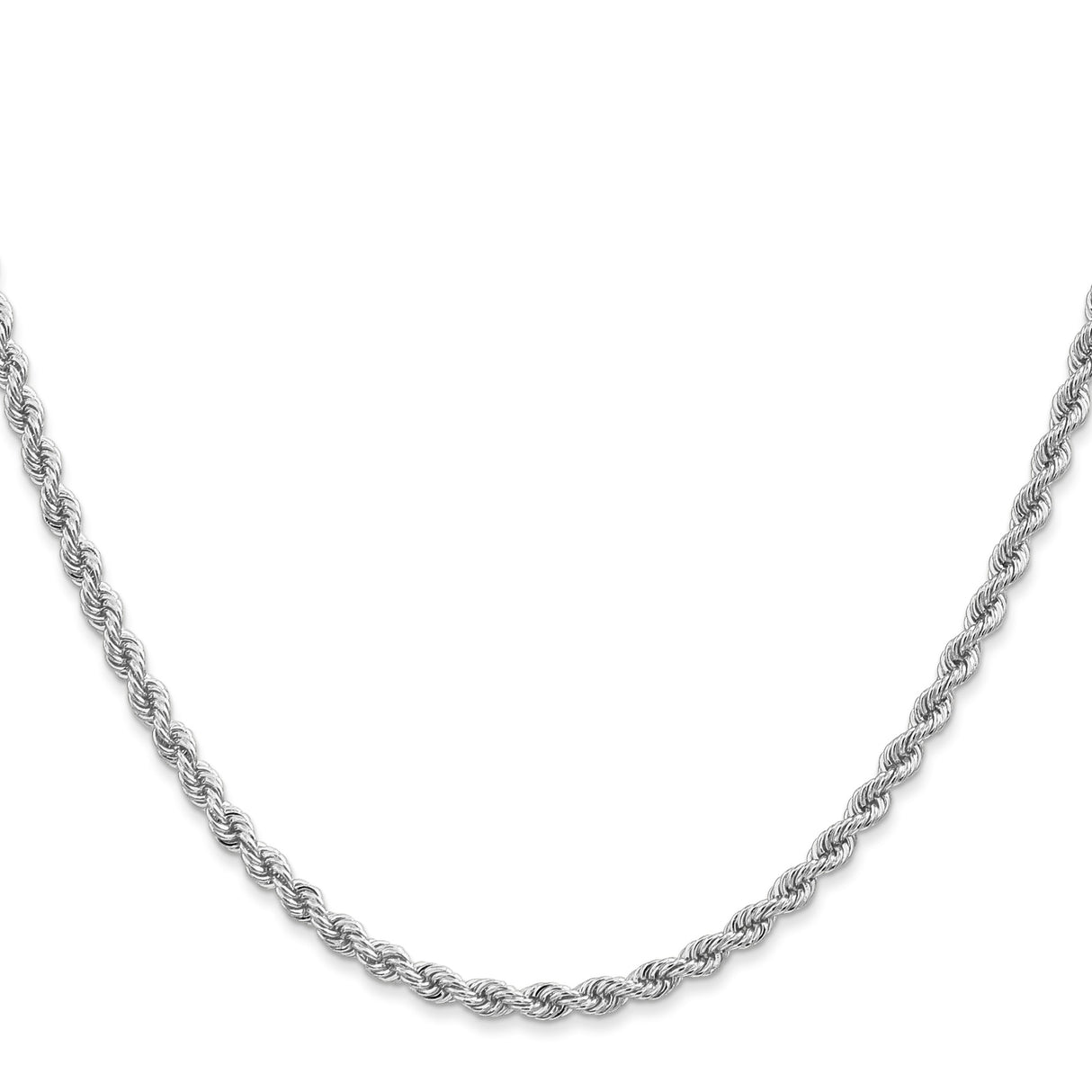 14K White Gold 2.75 mm Rope Chain Necklace, Polished