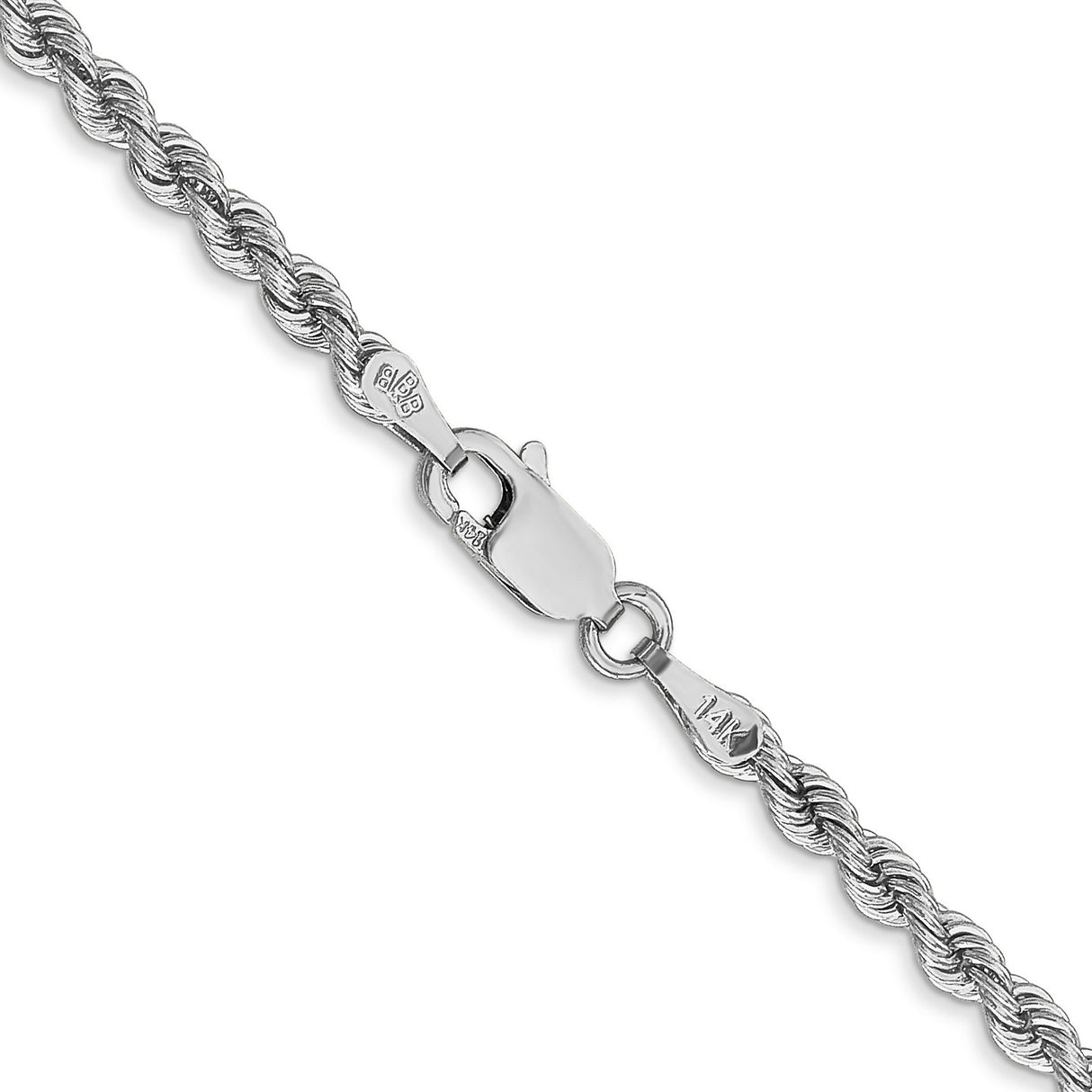 14K White Gold 2.75 mm Rope Chain Necklace, Polished alternate angle