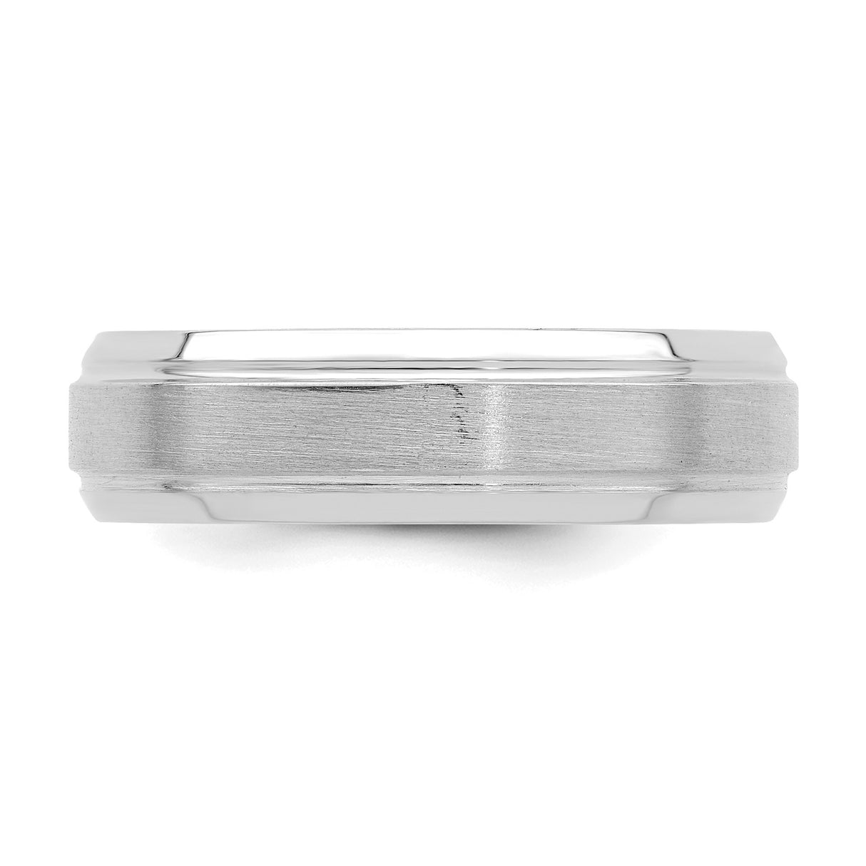 14k White Gold Beveled Edge, Comfort Fit wedding band ring detail view