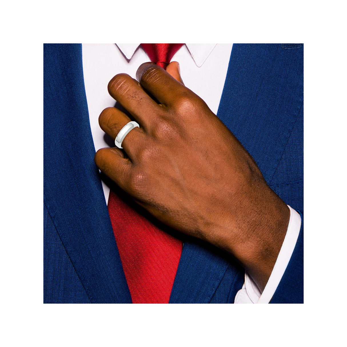 10k White Gold Beveled Edge, Comfort Fit wedding band ring detail view