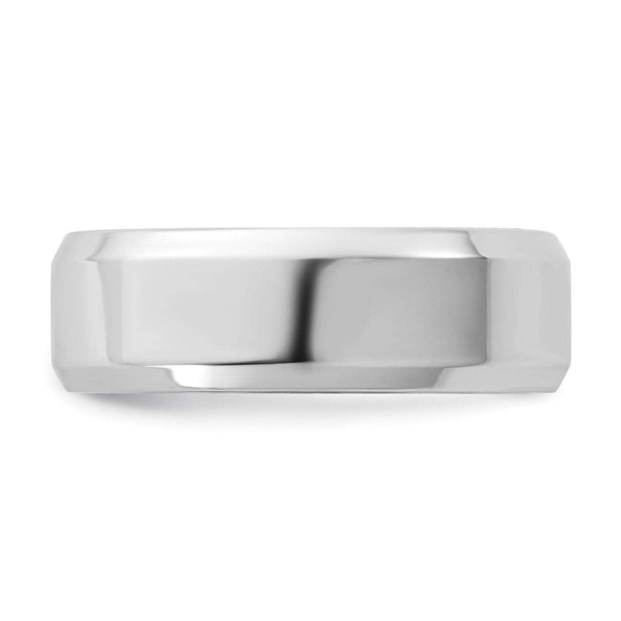 10k White Gold Beveled Edge, Comfort Fit wedding band ring detail view