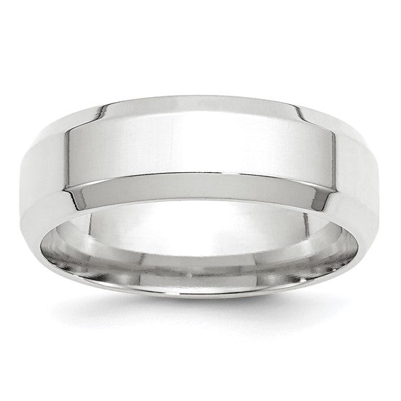 14K White Gold Beveled Edge Comfort Fit 7mm Solid No Stone Wedding Band