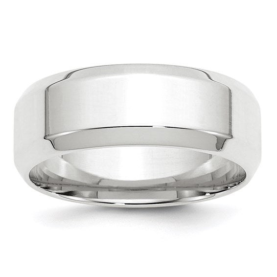 14K White Gold Beveled Edge Wedding Band, Comfort Fit, No Stone, 8mm