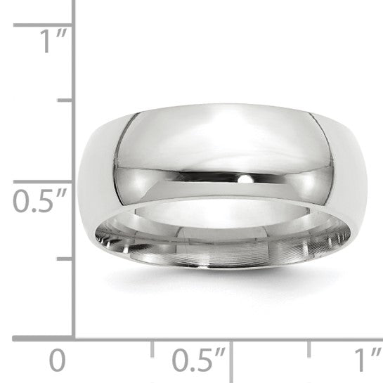 14K White Gold Comfort Fit Wedding Band, Polished Dome, Classic Solid 8 Mm