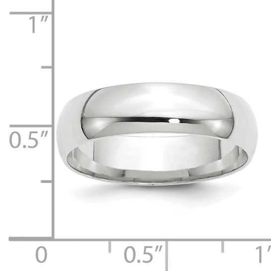 14K White Gold Lightweight Comfort Fit Wedding Band 6mm With Polished Finish