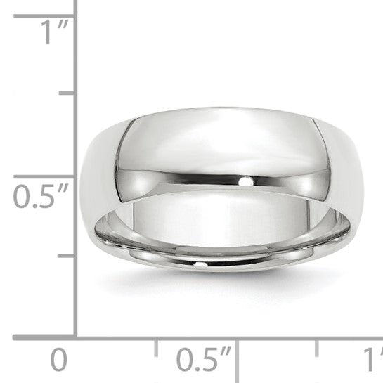 14K White Gold Comfort Fit Wedding Band, Lightweight Solid 7mm Ring