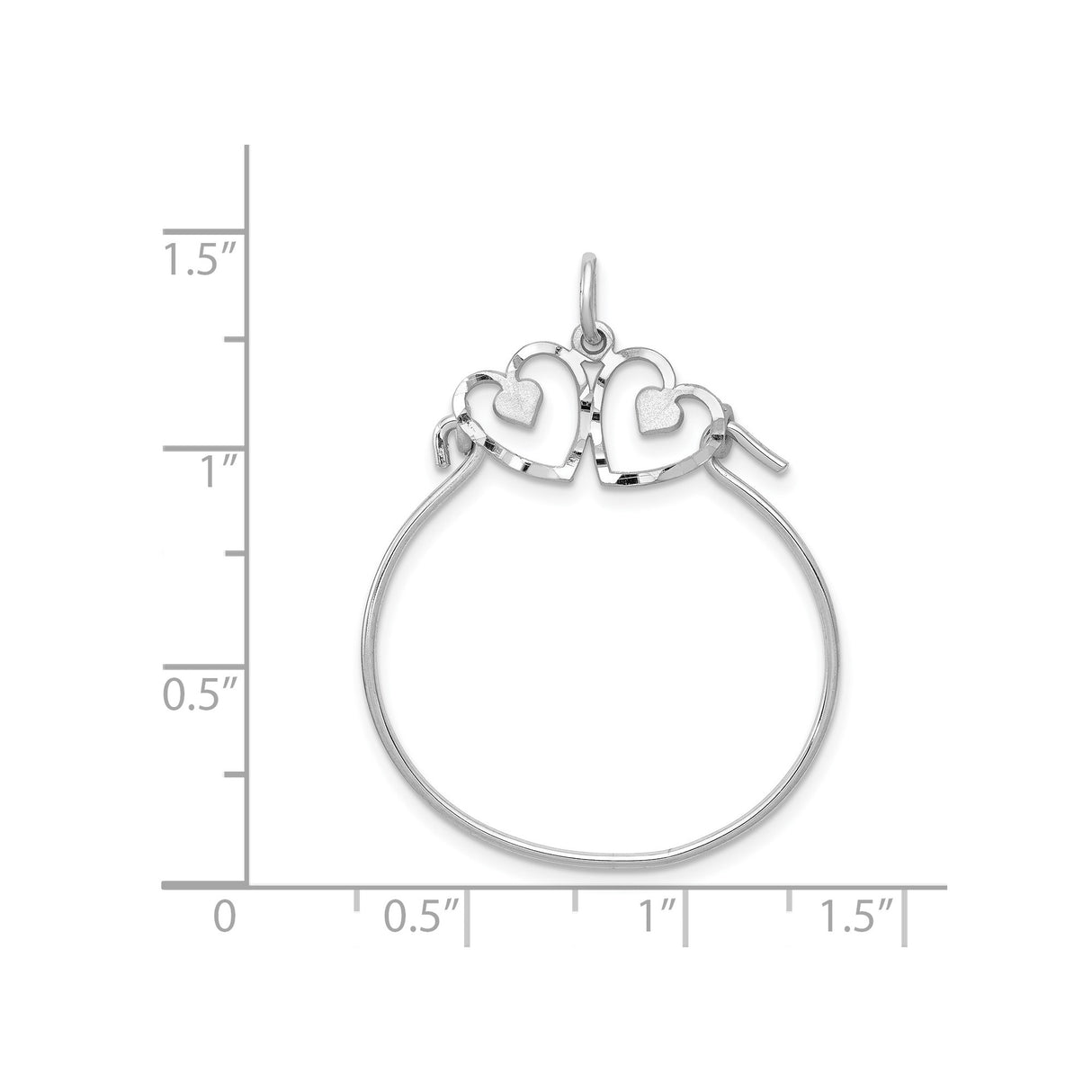 14k White Gold Double Heart Pendant Charm with Open Layered Hearts Design