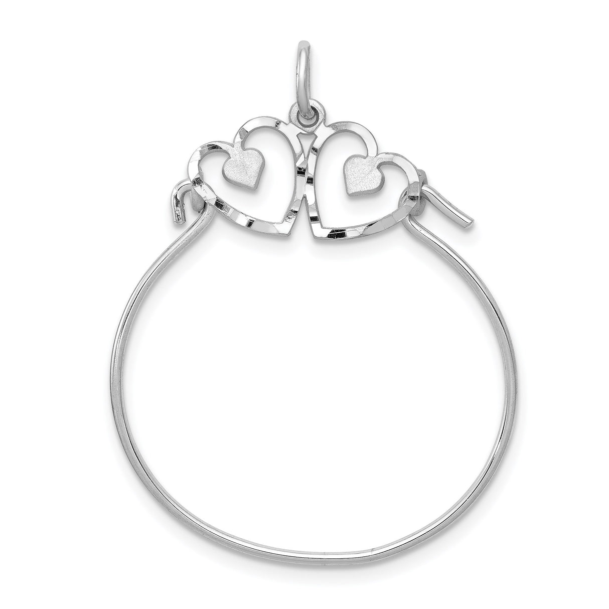 14k White Gold Double Heart Pendant Charm with Open Layered Hearts Design