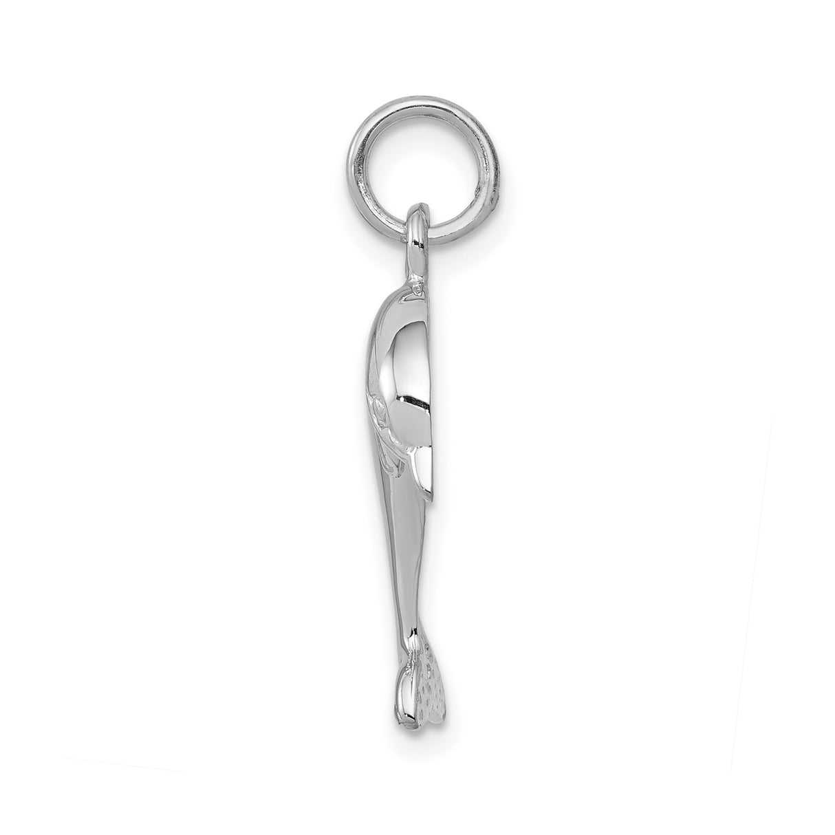 14k White Gold Dolphin Pendant Charm, Sleek Jumping Dolphin Design, Marine Life Jewelry