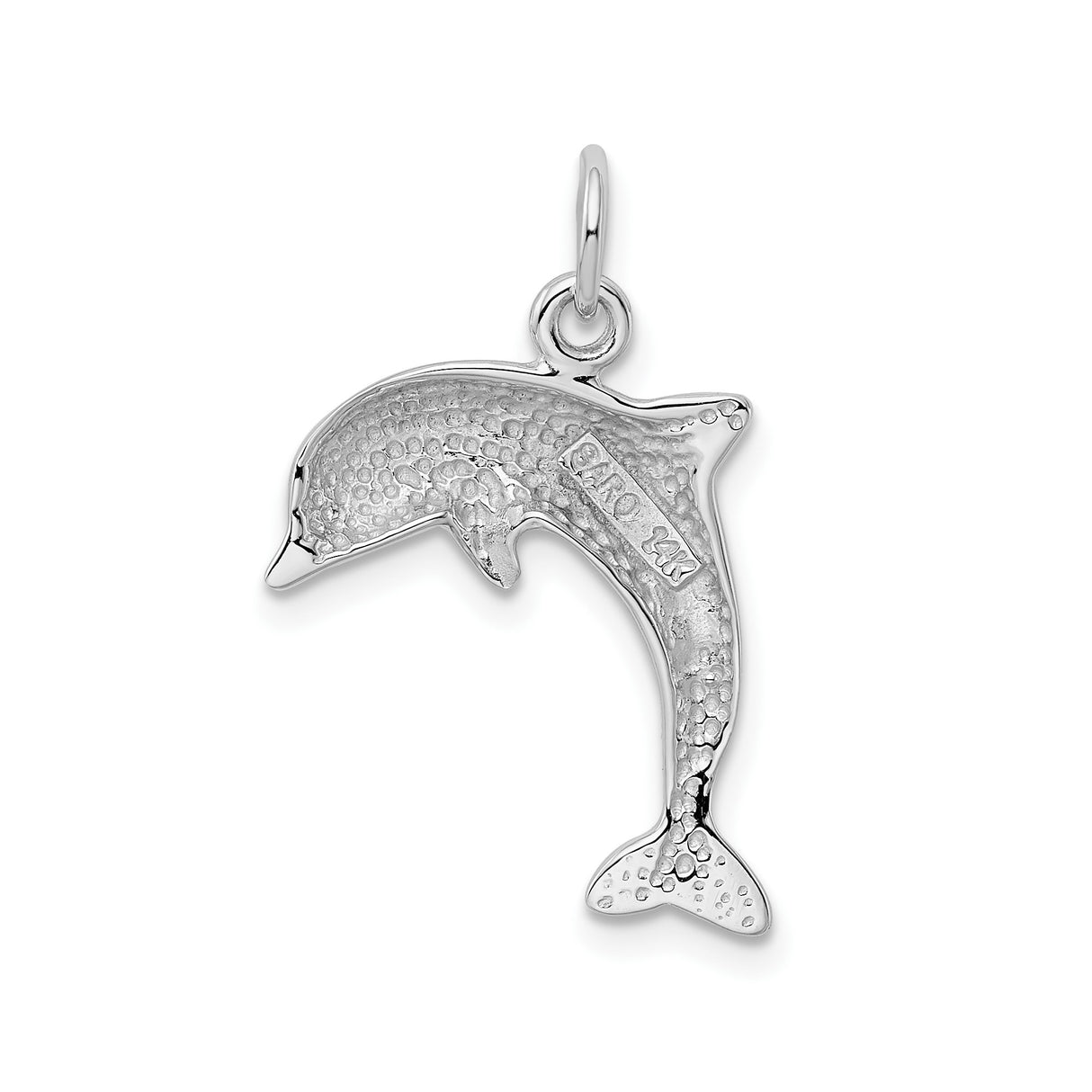 14k White Gold Dolphin Pendant Charm, Sleek Jumping Dolphin Design, Marine Life Jewelry