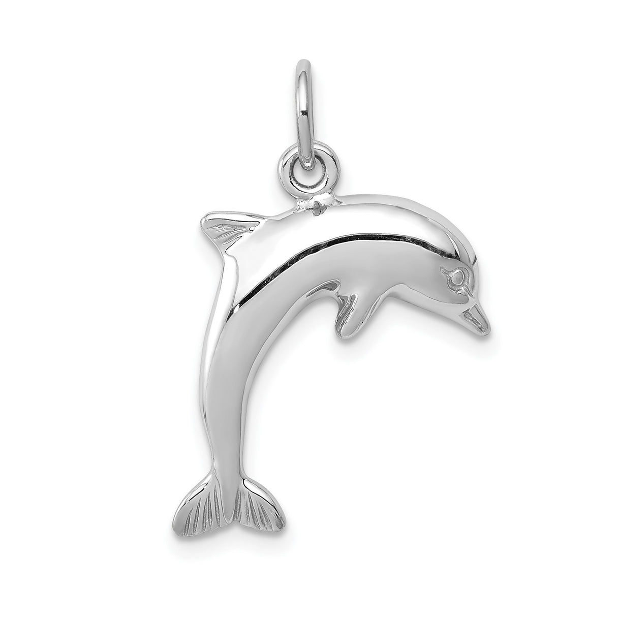 14k White Gold Dolphin Pendant Charm, Sleek Jumping Dolphin Design, Marine Life Jewelry