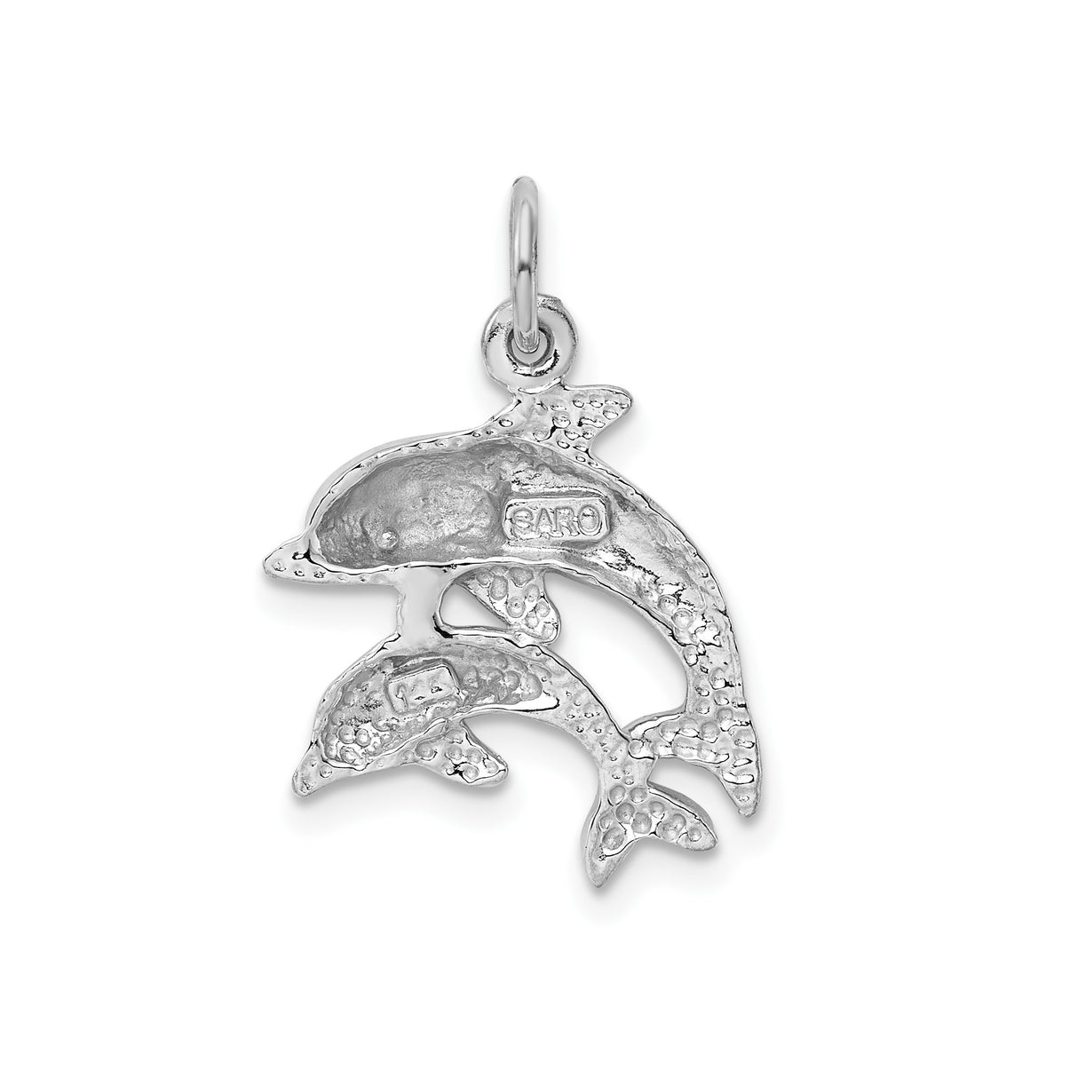 14k White Gold Dolphin Pendant with Two Playful Dolphins, Nautical Ocean Charm