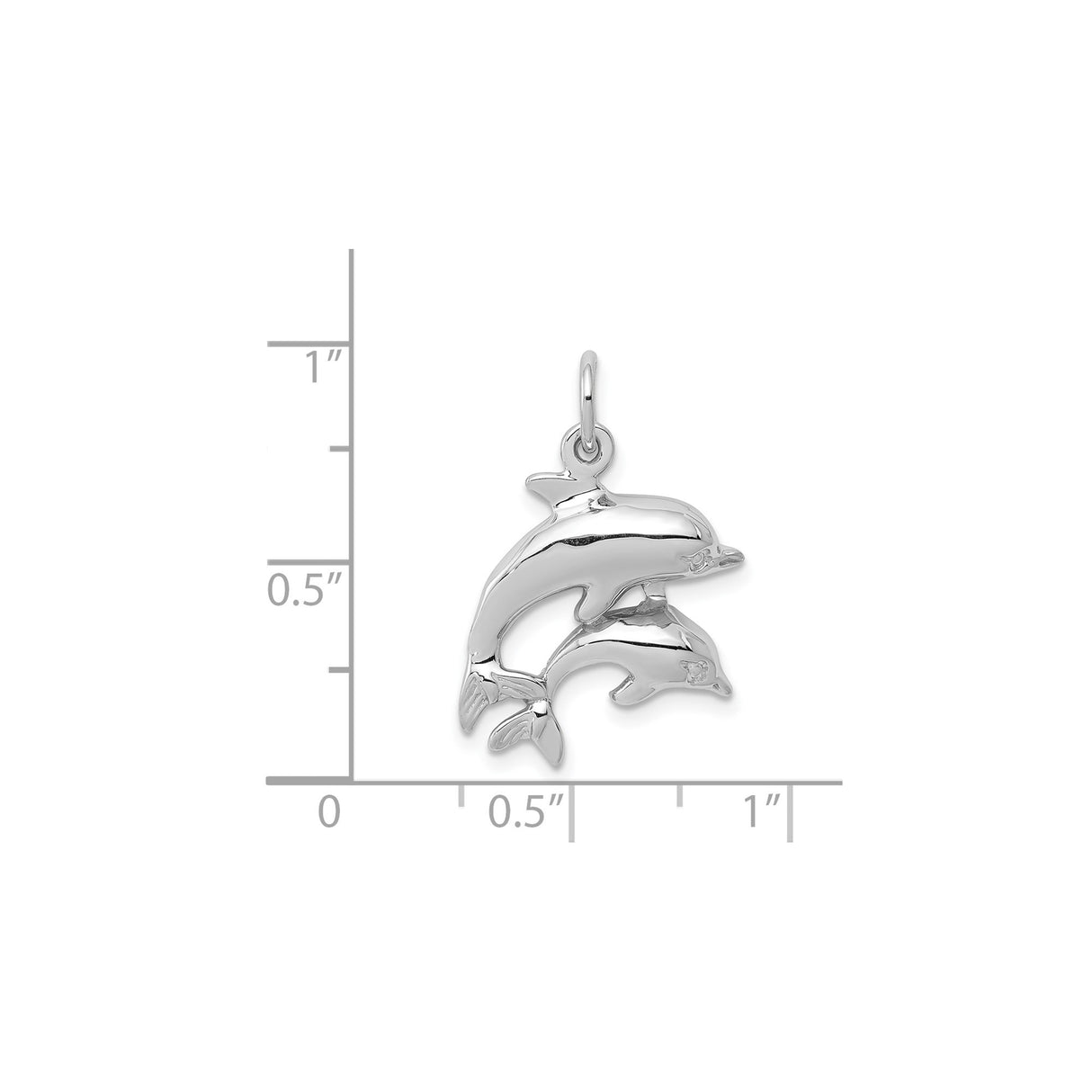 14k White Gold Dolphin Pendant with Two Playful Dolphins, Nautical Ocean Charm