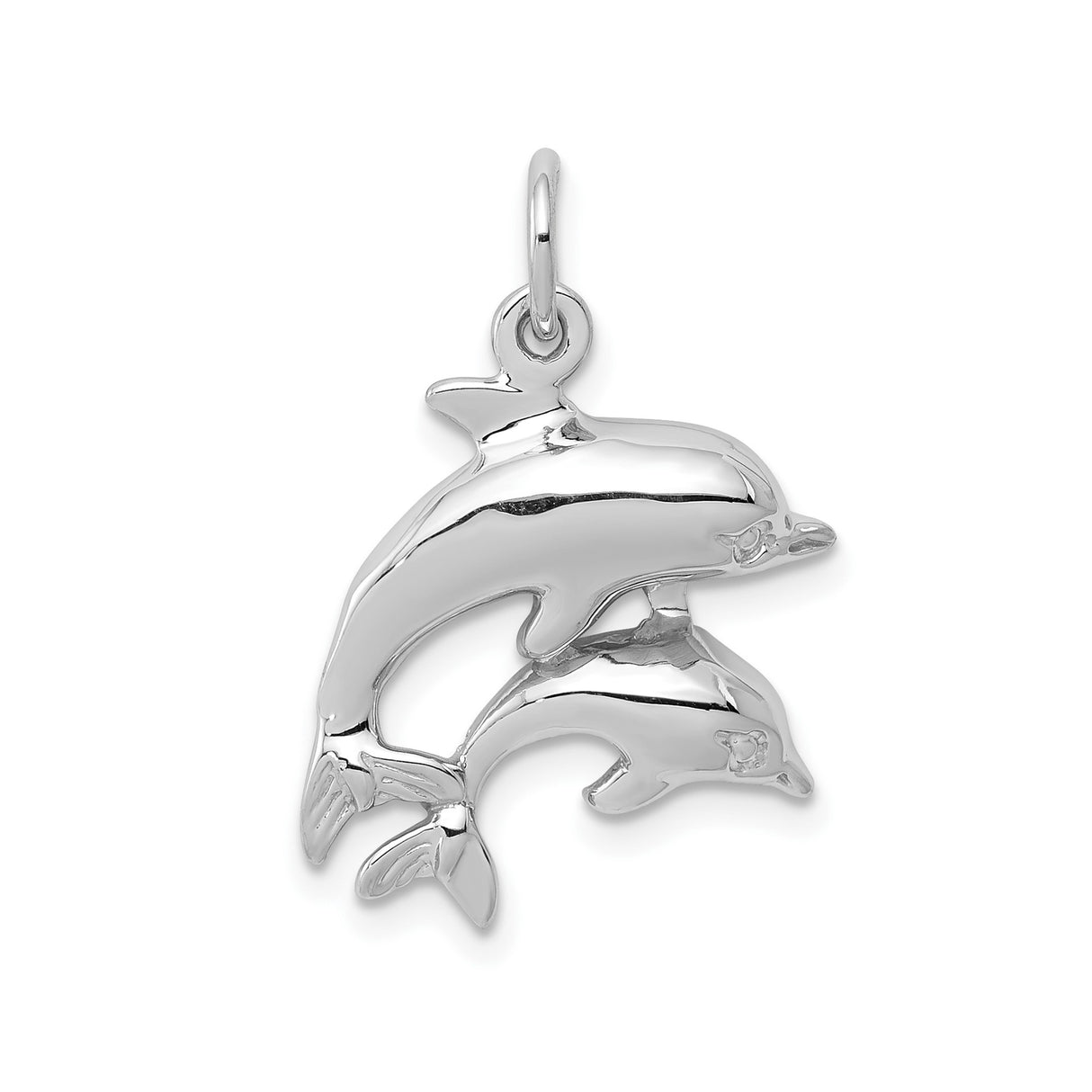 14k White Gold Dolphin Pendant with Two Playful Dolphins, Nautical Ocean Charm