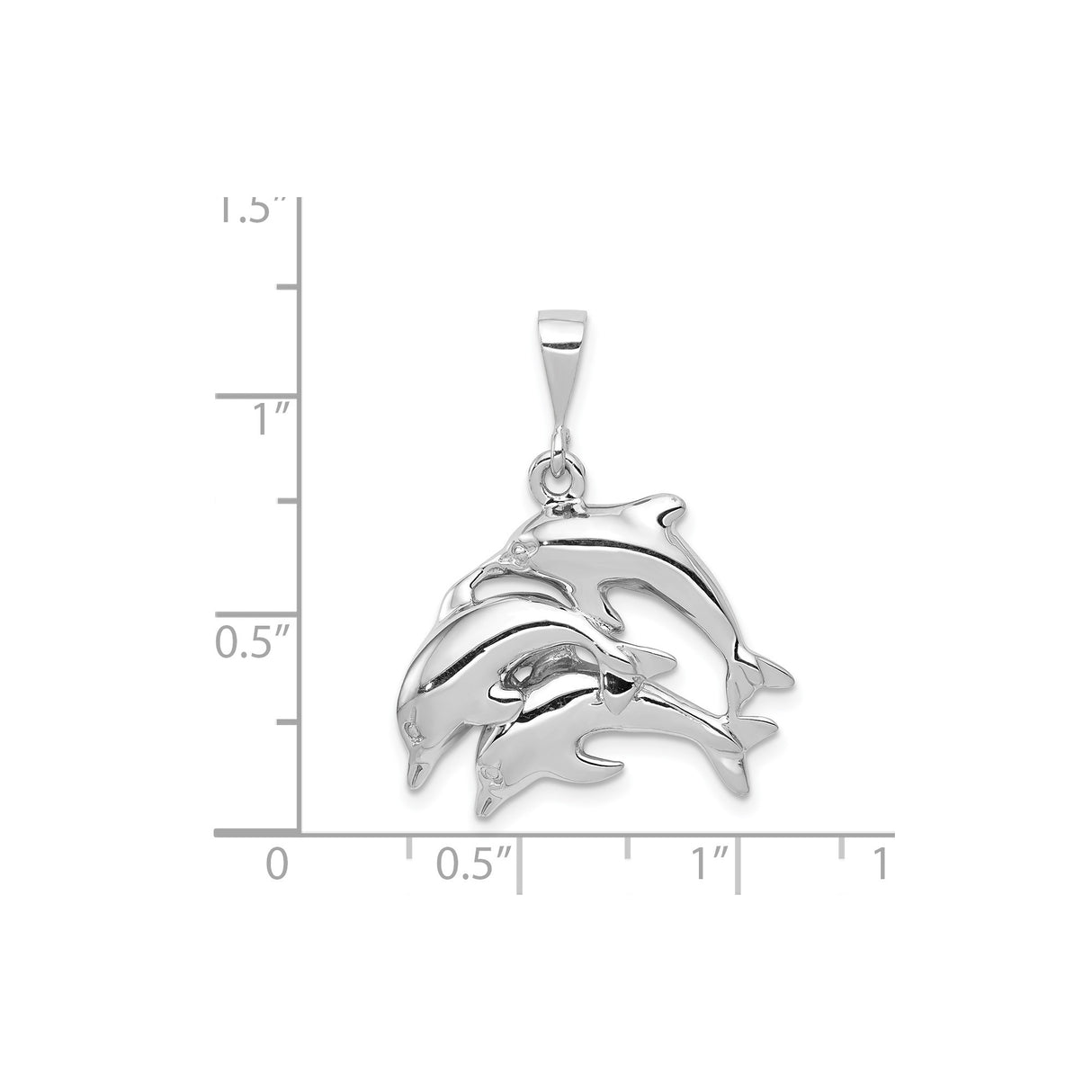 14k White Gold Dolphin Pendant with Three Jumping Dolphins, Ocean Theme Charm for Women