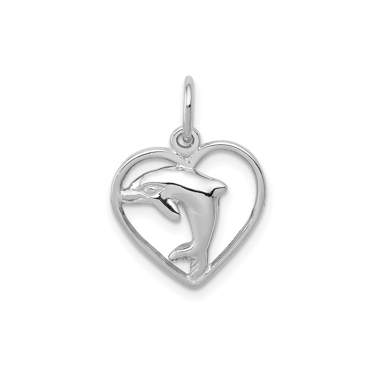 14k White Gold Dolphin Heart Pendant with Leaping Dolphin Symbolizing Love and Harmony