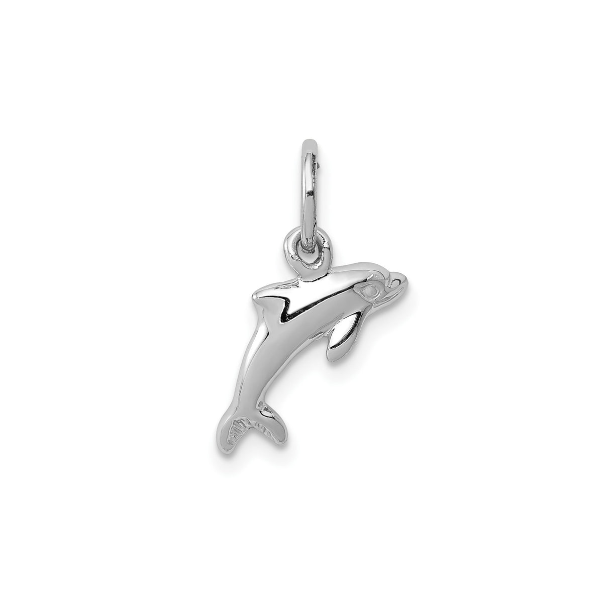 14k White Gold Dolphin Pendant Charm, Polished Nautical Animal Design for Women or Teens
