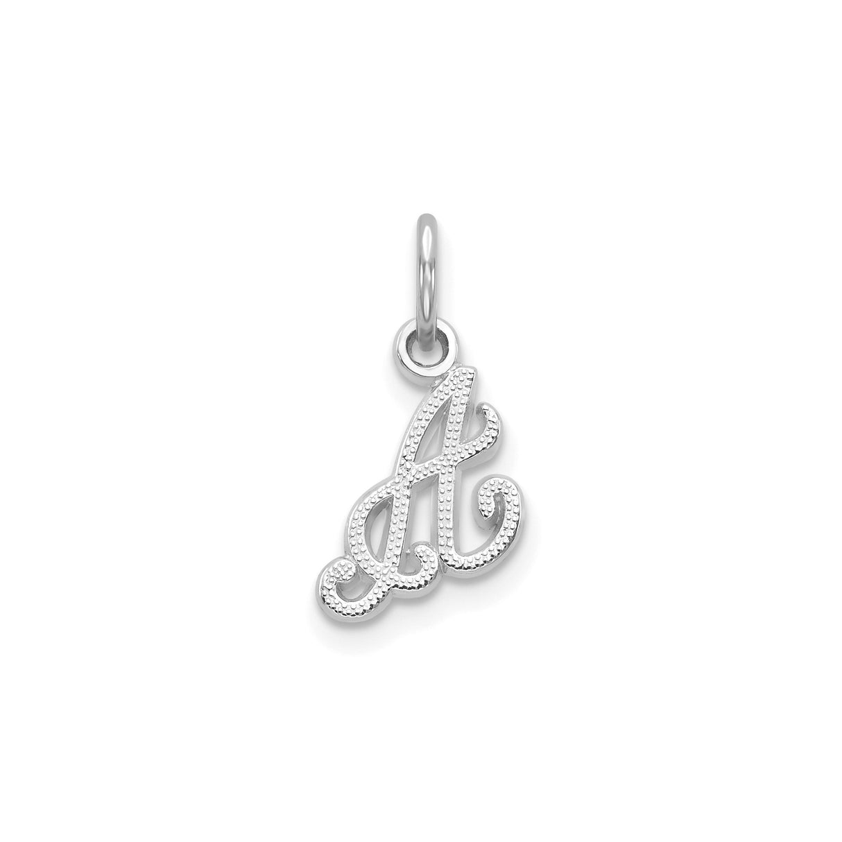 14k White Gold Letter A Pendant Charm, Textured Script Initial Design for Women