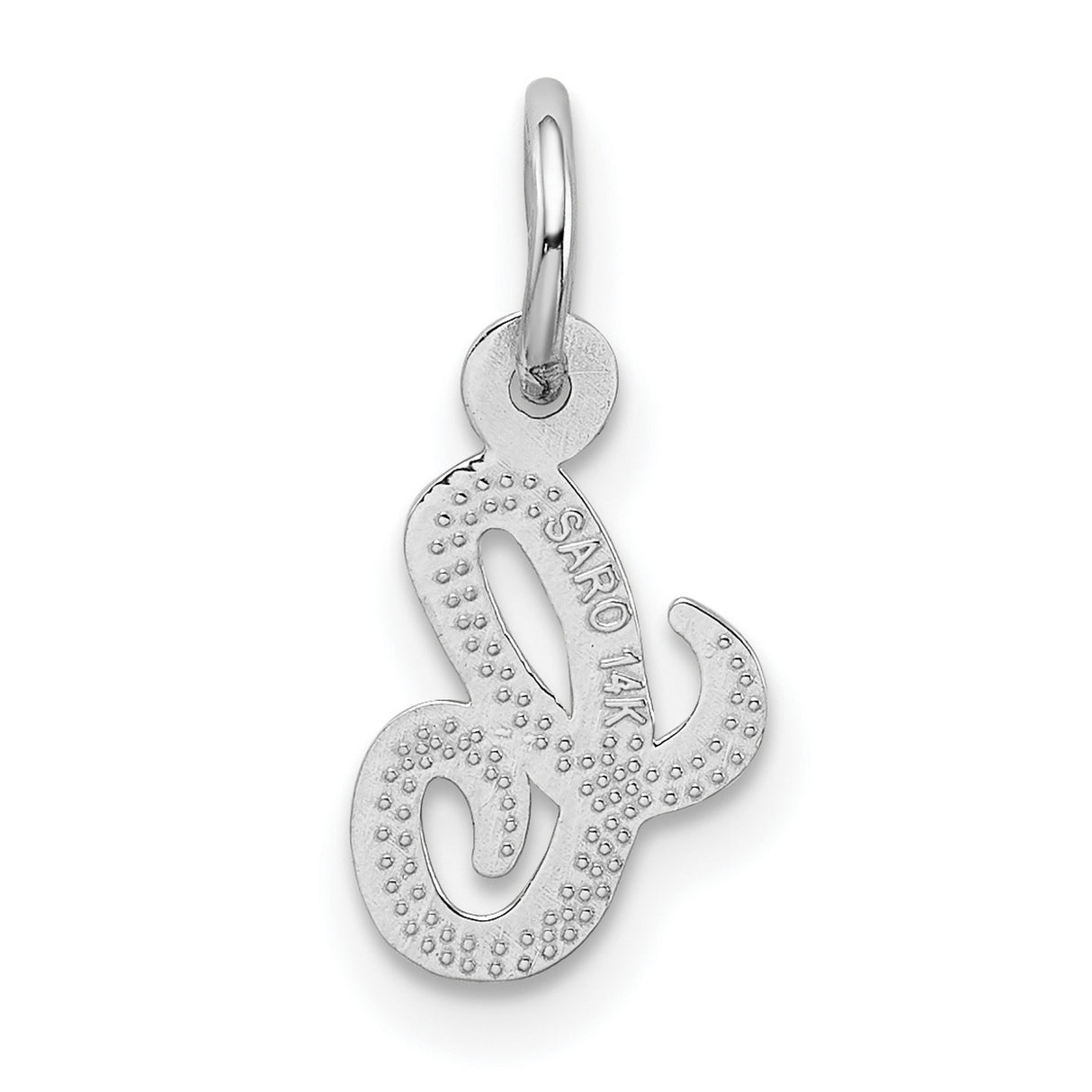 14k White Gold Script Initial L Pendant Charm, Textured Cursive Letter Monogram Jewelry for Women