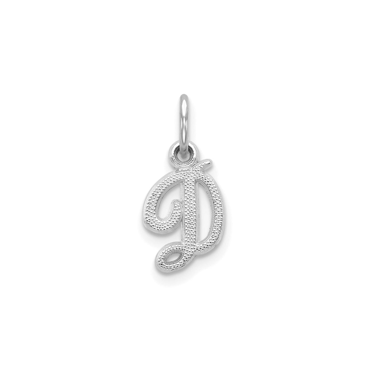 14k White Gold Script Initial D Pendant, Cursive Letter Charm for Women