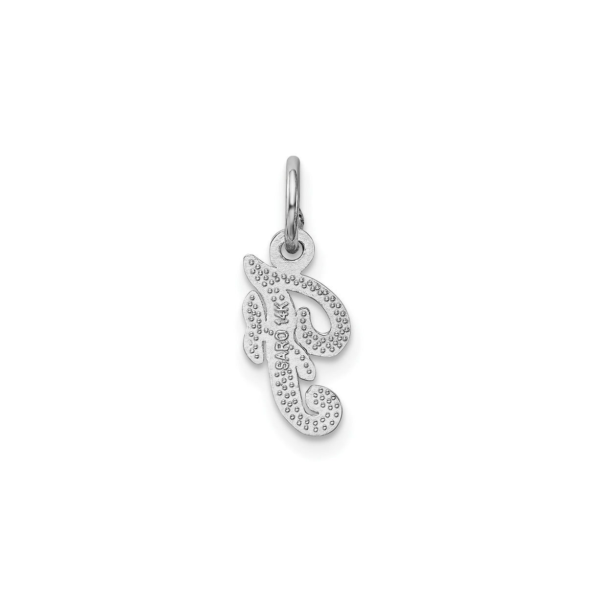14k White Gold Script Initial F Pendant, Textured Letter Charm for Women