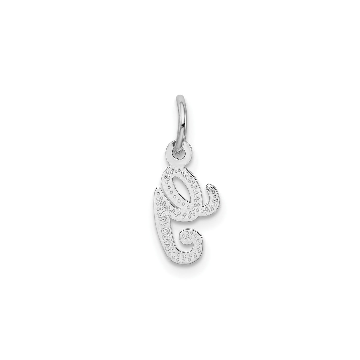 14k White Gold Initial Pendant, Script Letter G Monogram Charm, Textured Cursive Design