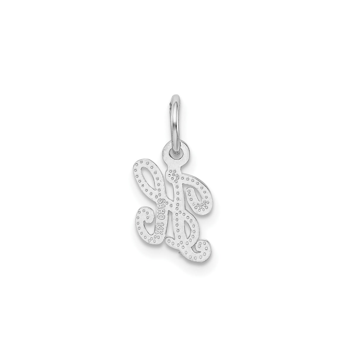 14k White Gold Script Letter H Pendant, Textured Alphabet Initial Charm for Women