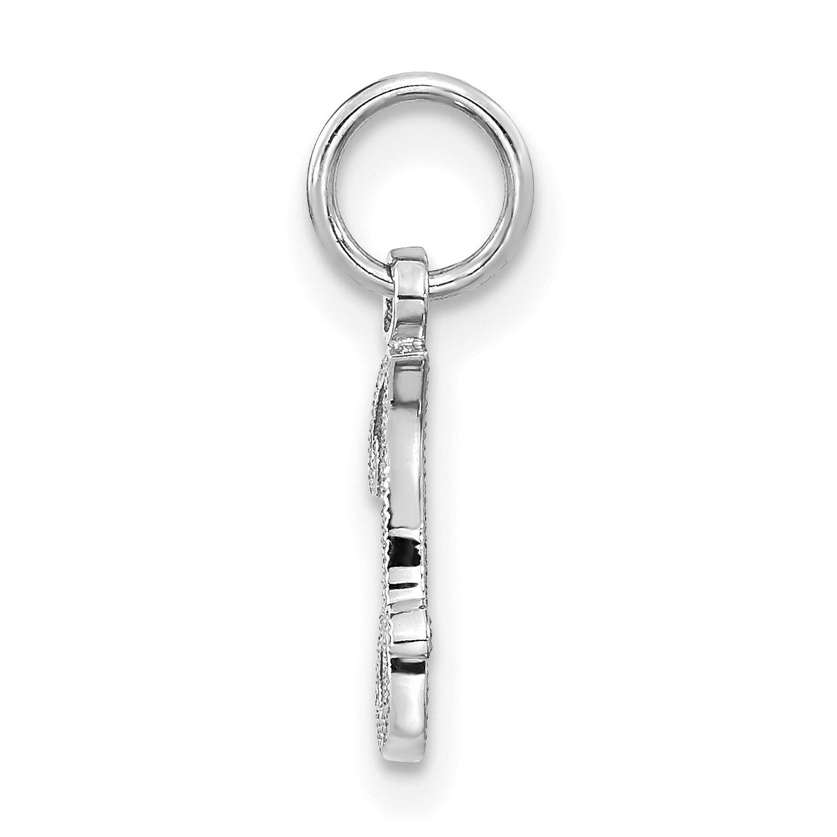 14k White Gold Letter J Pendant Charm, Diamond Cut Textured Script Design
