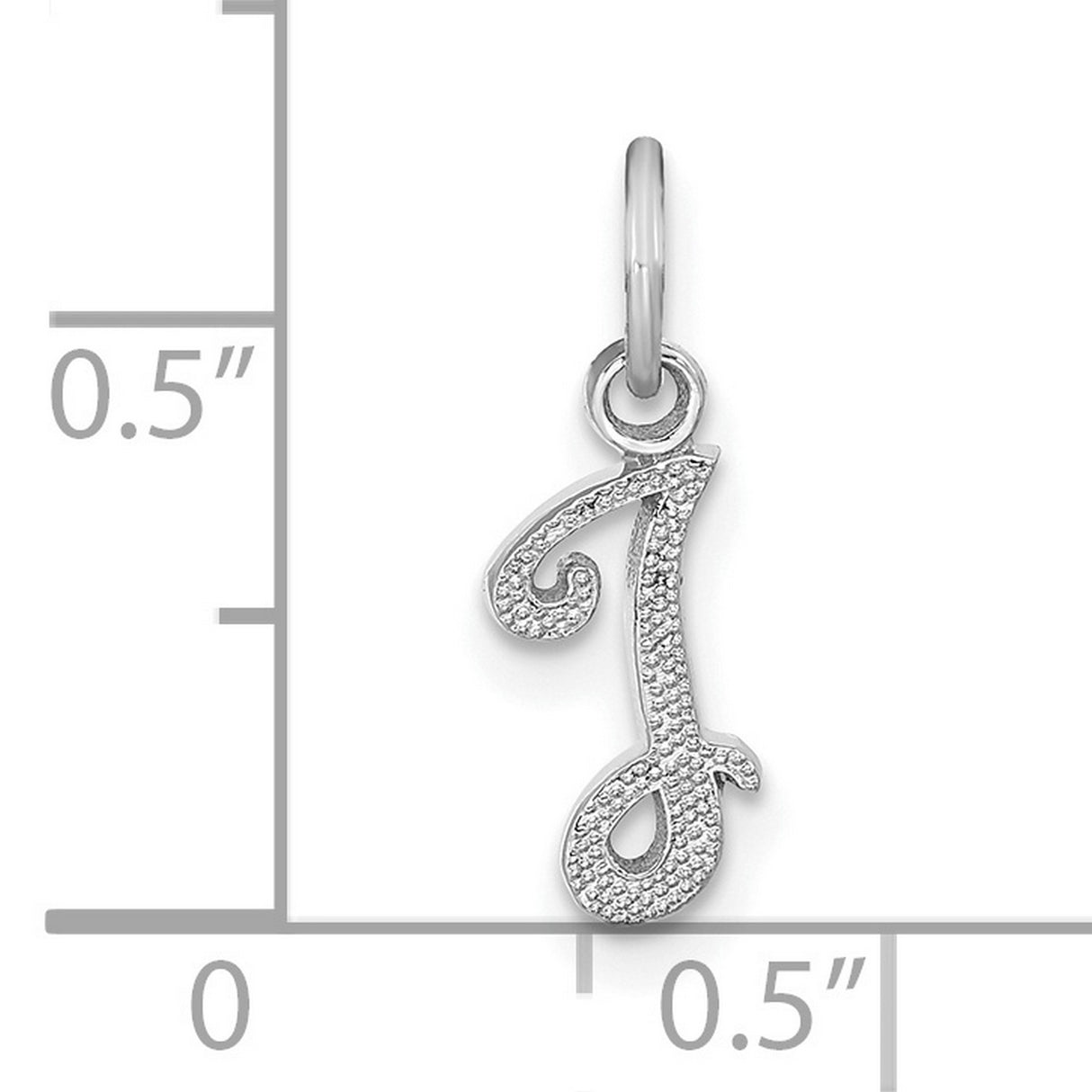 14k White Gold Letter J Pendant Charm, Diamond Cut Textured Script Design