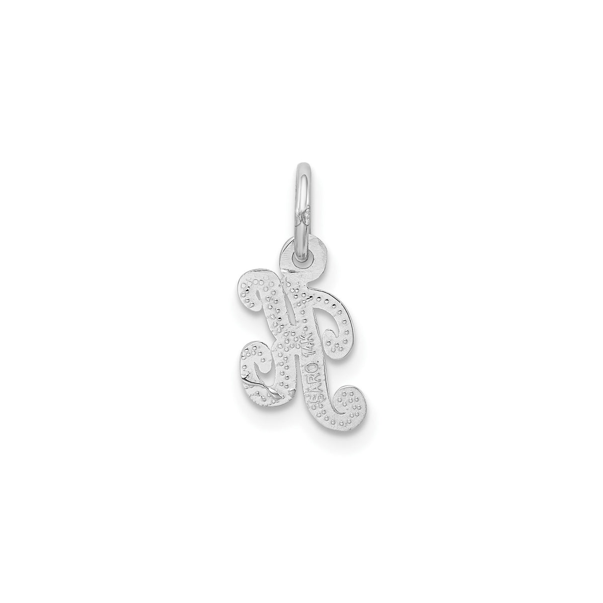 14k White Gold Script Initial K Pendant, Textured and Polished Letter Charm for Women