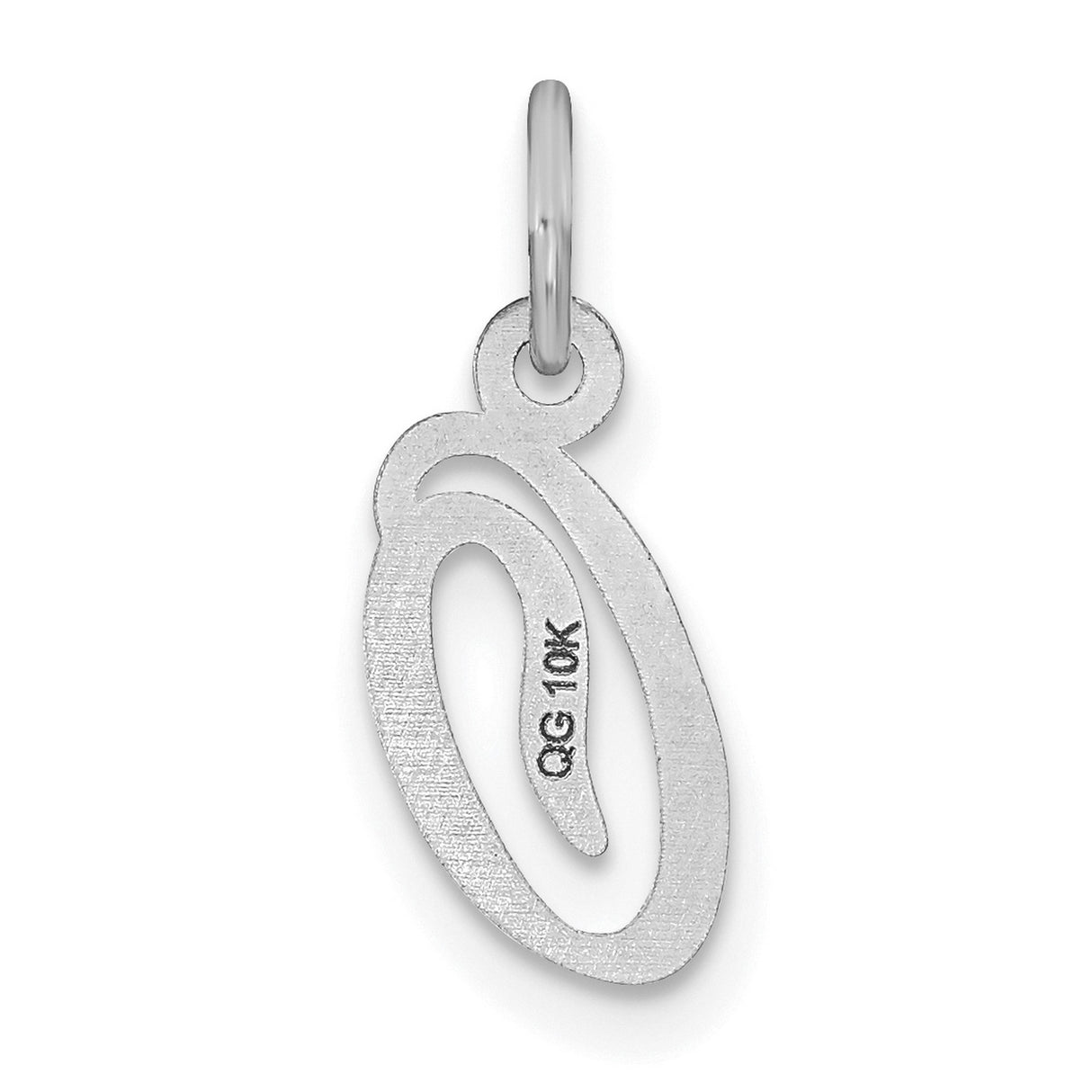 14k White Gold Script Letter O Pendant, Textured Initial Charm for Women