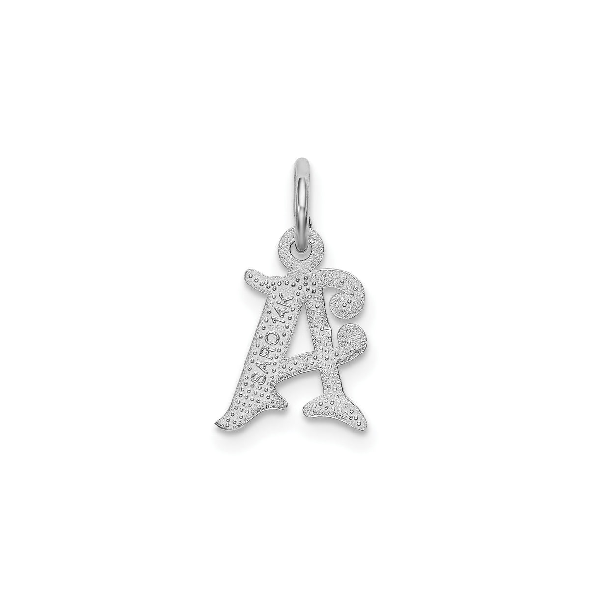 14k White Gold Script Letter A Pendant, Textured Uppercase Initial Charm